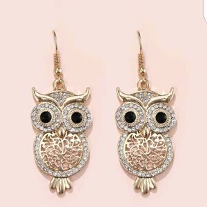 ✨3 FOR $28✨🆕🦉FILIGREE OWL & RHINESTONE DROP EARRINGS - ROSEGOLD TONE🦉